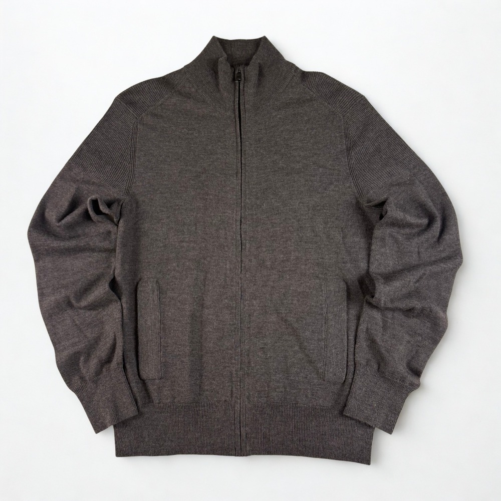 Banana Republic Wool Blend Full Zip Sweater Mens S Brown Mock Neck